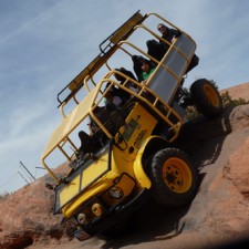 Heading down a rock step on the Mog tour